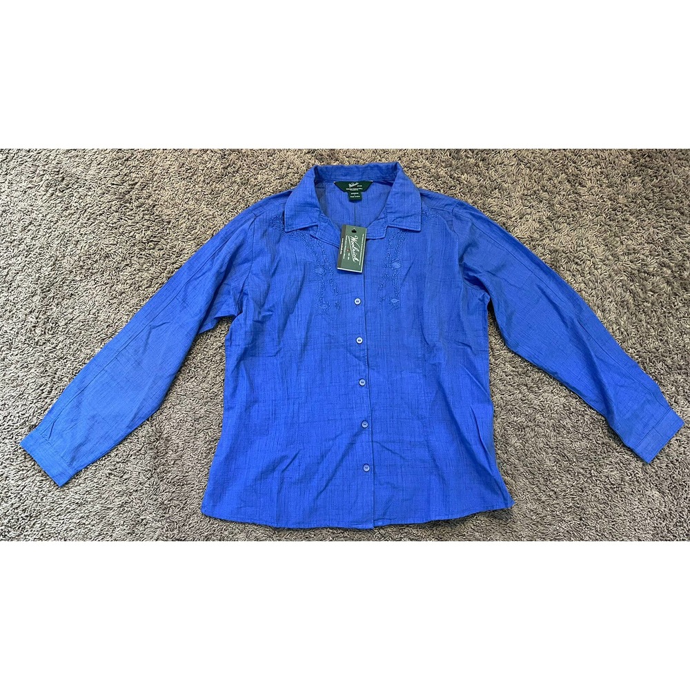 Woolrich NWT Blue Button Down Longsleeve Blouse Embroidered Women’s Large